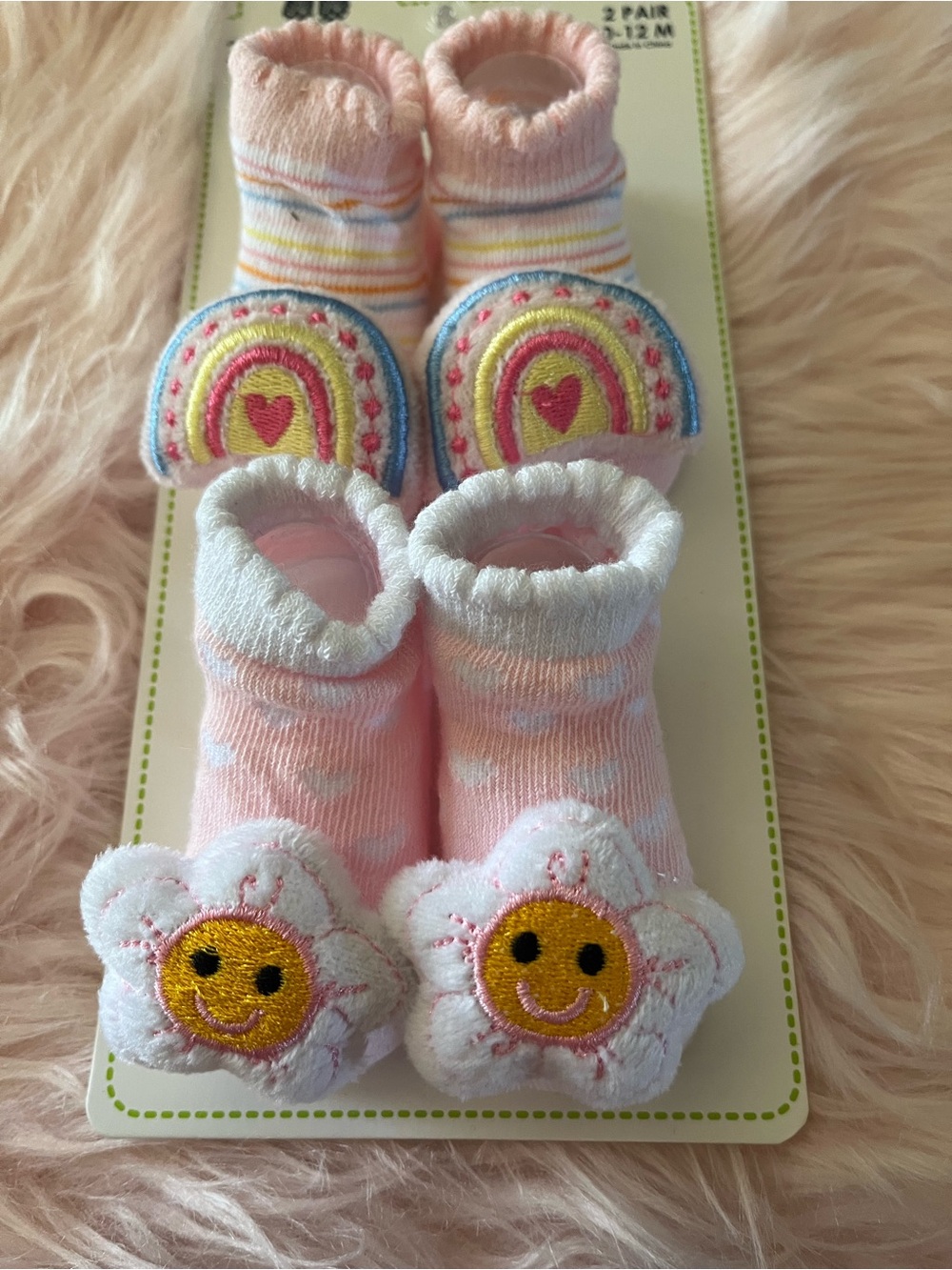 Baby Pink Floral & Rainbow Footie Sock Set - Soft Pink